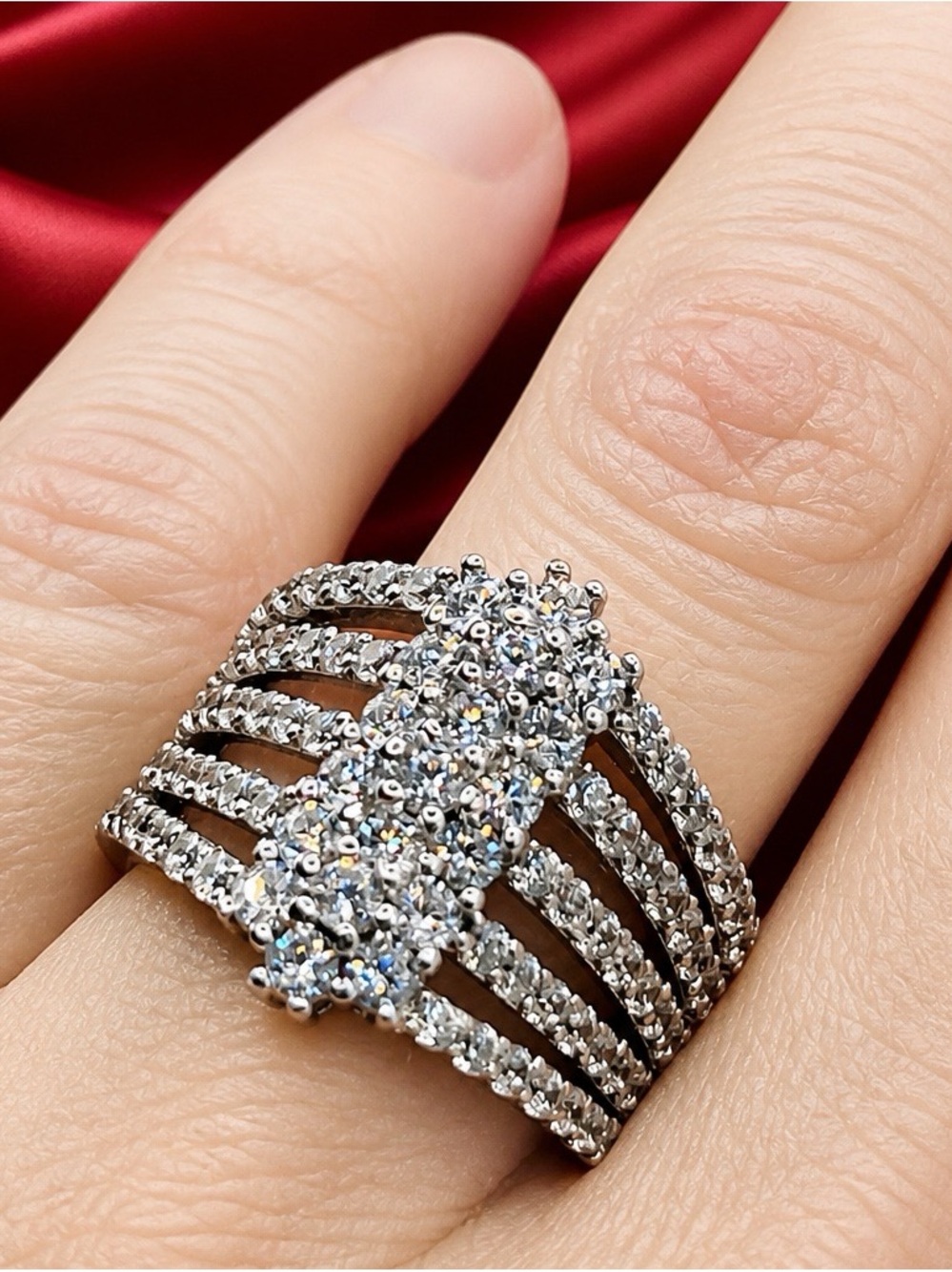 Gorgeous Swarovski Grade Austrian Crystal Banded Ring set in Rhodium over S925.